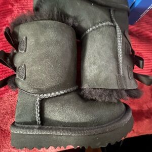 UGG Kids Black Boots with Ribbon Detail